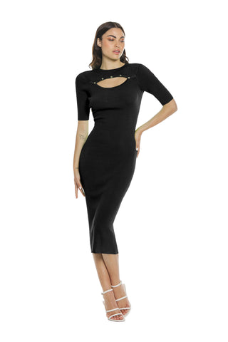 APATITE midi 3/4 length dress with ribbed opening and buttons