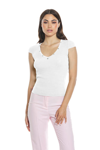 APOFILLITE half-sleeved wide V-neck sweater with ribbed buttons