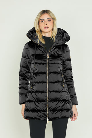 ARCTURUS long-sleeved down jacket with hood, drawstring, zip and satin pockets