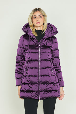 ARCTURUS long-sleeved down jacket with hood, drawstring, zip and satin pockets