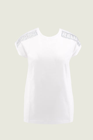ARDANTE half-sleeve T-shirt with rhinestones and georgette inserts