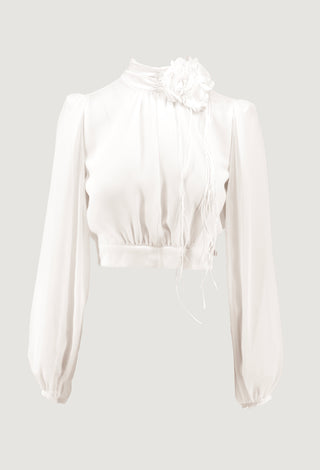 ARNO blouse with short, long sleeves and back opening plus sash and flower brooch