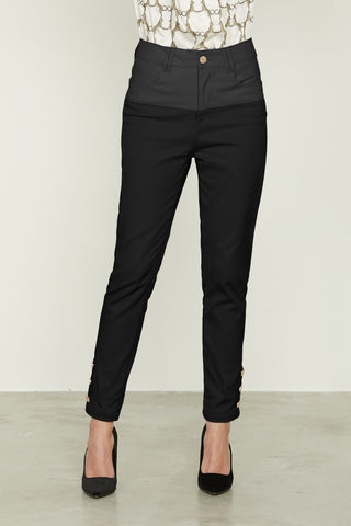 BALMI trousers_High-waisted 5ts with eco-leather bustier and bottom with buttons