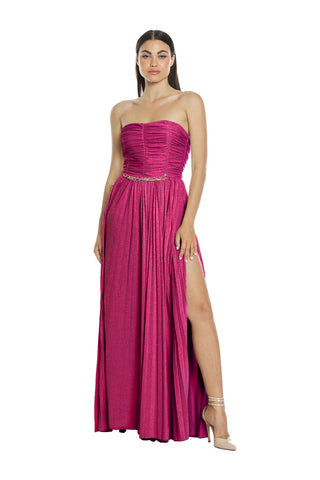 BEKON long band dress with front chain. pleated lurex
