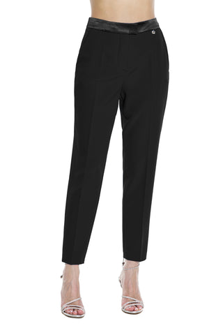 BOJI trousers with hook plus pocket, straight leg, satin inserts