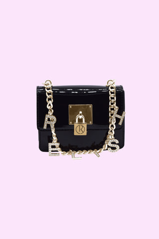 MIRROR_SMALL hand bag with chain handle plus logo pendant and patent clasp
