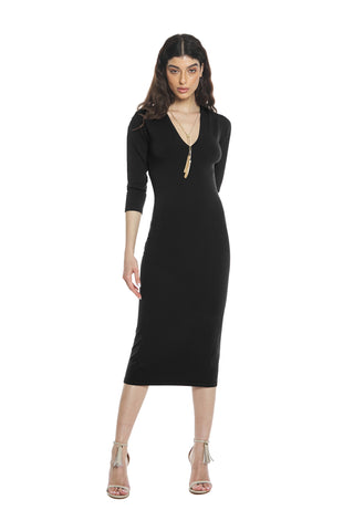 CELESTINA midi dress, 3/4 m, v-neck with necklace and pendants