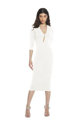 CELESTINA midi dress, 3/4 m, v-neck with necklace and pendants