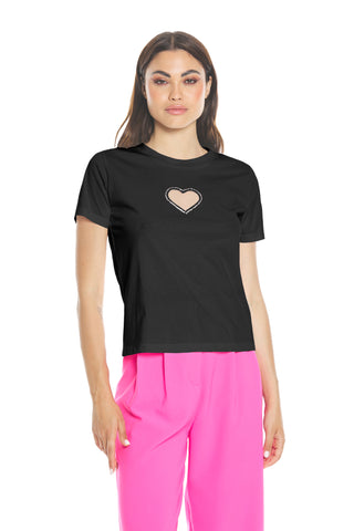CHERIMOYA half-sleeved t-shirt with tulle insert and rhinestones