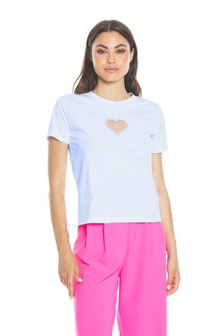CHERIMOYA half-sleeved t-shirt with tulle insert and rhinestones
