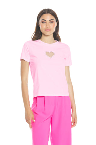CHERIMOYA half-sleeved t-shirt with tulle insert and rhinestones