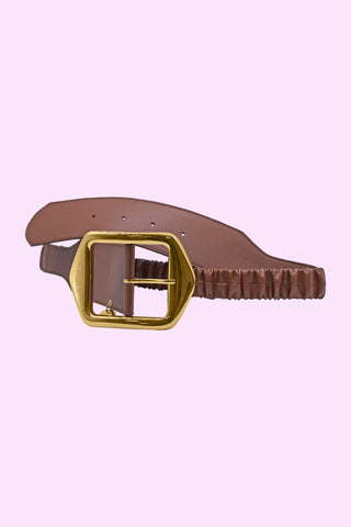 Asymmetric JODI belt with curls and faux leather buckle