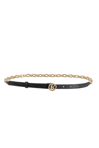 Cintura SHERPI_SMALL Sottile con Catena più Fibbia Logo Ecopelle