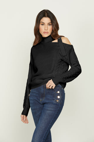 CLARISSA long-sleeved volcano collar shirt with opening and strap with buckle