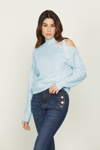 CLARISSA long-sleeved volcano collar shirt with opening and strap with buckle