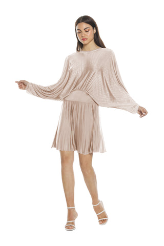 CLYDES short batwing sleeve dress with open back and pleated lace