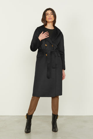 CONAN long sleeve double breasted coat with pockets plus flaps and unlined hood
