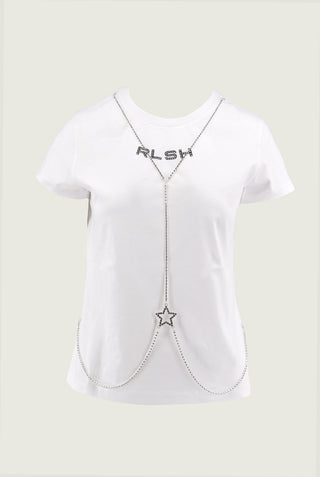 CORVO half-sleeve t-shirt with print plus rhinestones and necklace