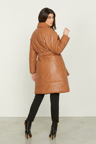 SARGENTO long-sleeved down jacket with pockets and eco-leather belt