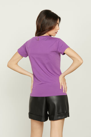 T-shirt RUSSEL mezza manica con patch più catene più strass