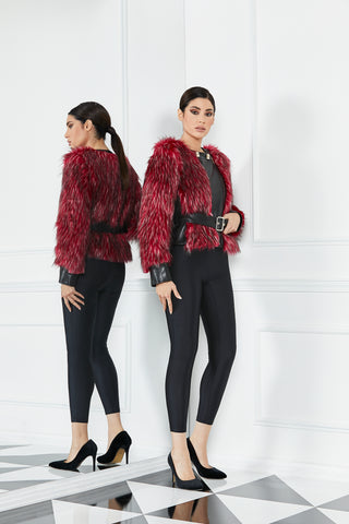 APSARAS faux fur long sleeve with belt plus faux leather