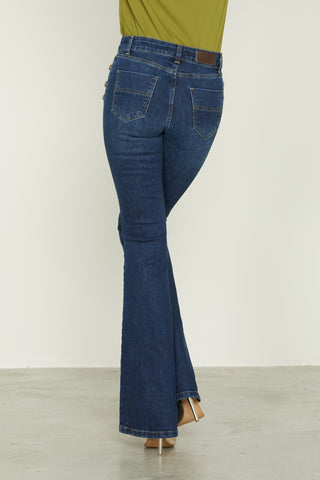 MAYU high-waisted flared trousers with pockets plus flaps and denim buttons