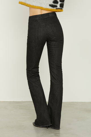 CREEP high-waisted 5-pocket trousers with stitching plus black denim fringed hem