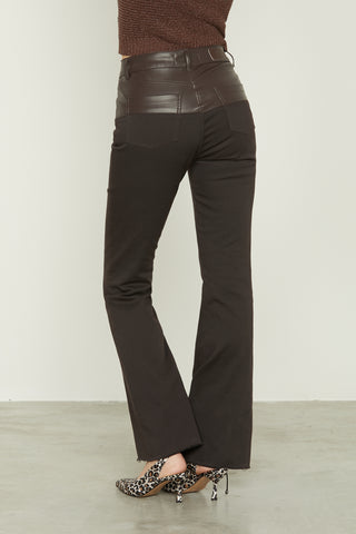 JIJE high-waisted 5-pocket trousers with eco-leather bustier and fringed hem