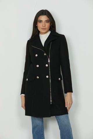 CISEI_A M/L Double Breasted Coat W/Zip+Buttons+Cloth Pockets