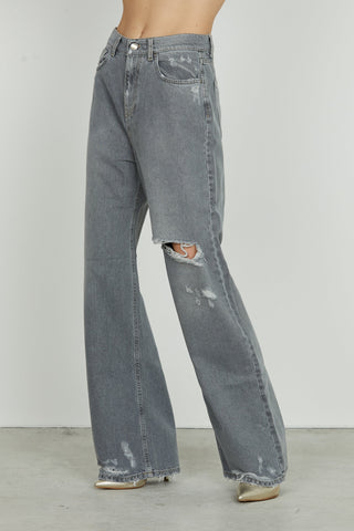 GISELLE_3 medium waist 5 pocket trousers with tears loose fit denim black
