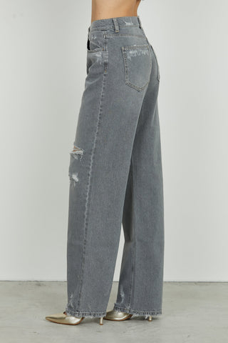 GISELLE_3 medium waist 5 pocket trousers with tears loose fit denim black