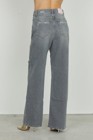 GISELLE_3 medium waist 5 pocket trousers with tears loose fit denim black