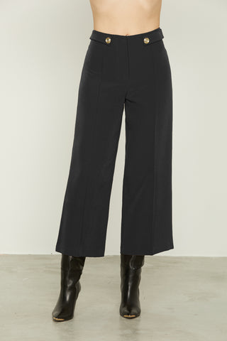 ELMY high-waisted palazzo crop trousers with stitching and martingale