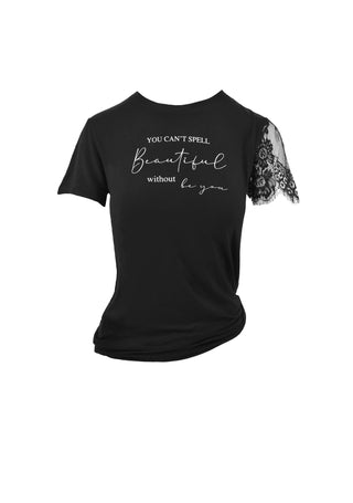 ERCOLES half-sleeved t-shirt with lace print and side pleats
