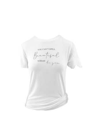 ERCOLES half-sleeved t-shirt with lace print and side pleats