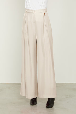 FOREVERA wide high waisted trousers with pleats and French pockets