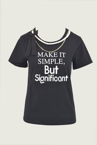 FRECCIATINA half-sleeved t-shirt with print plus pearl necklace and ribbon