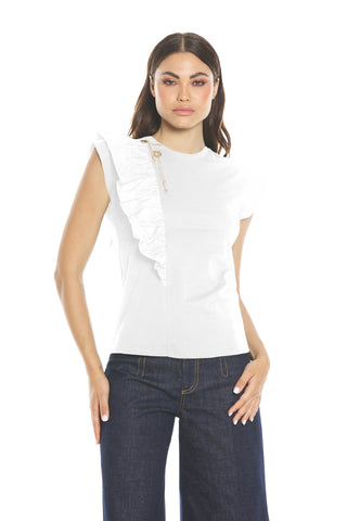 GIACA half-sleeved t-shirt with taffeta insert plus rings and pendants