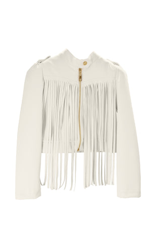 DORENA long sleeve jacket with zip and eco-leather fringes