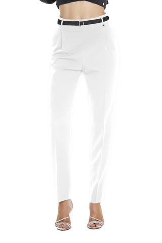 GIUNONE high-waisted trousers with pleats plus pocket and rhinestone buckle belt