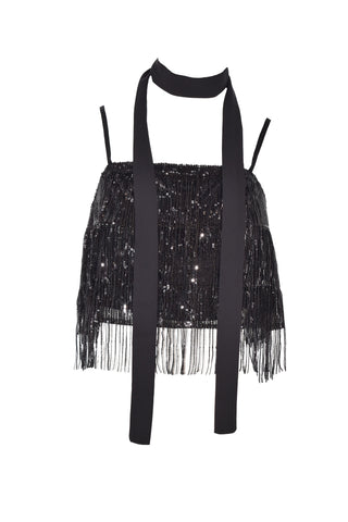 HUNYANG top with sequin fringe scarf
