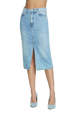 KHRISTY_2 5-pocket midi skirt with slit denim blue