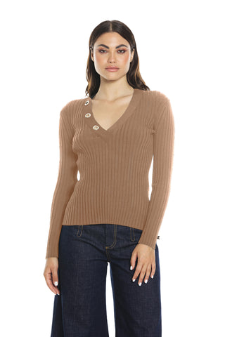 LARIMAR long-sleeved shirt with rings and hooks, ribbed V-neckline
