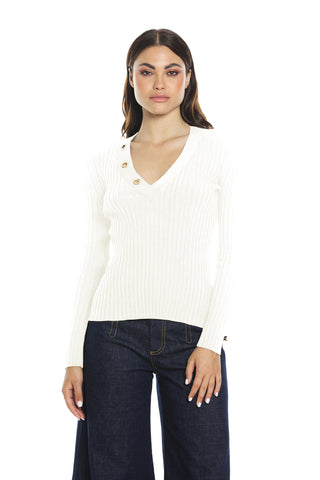 LARIMAR long-sleeved shirt with rings and hooks, ribbed V-neckline