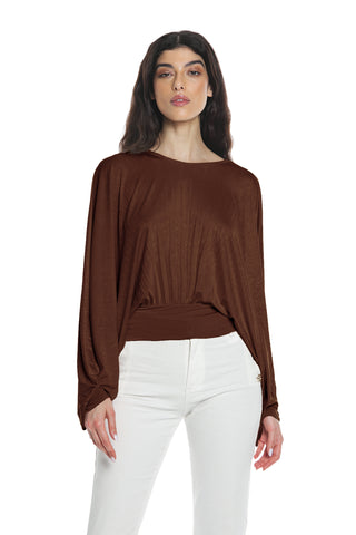 LYDEZ long-sleeved batwing blouse with drop plus shoulder strap with pleated logo