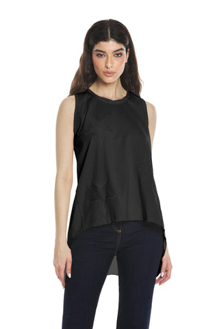 NARCISOS tank top with wide waistband plus star embroidery plus georgette inserts