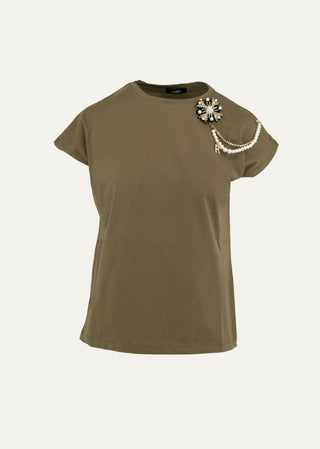 T-shirt NICETO mezza manica con spilla più collana più strass