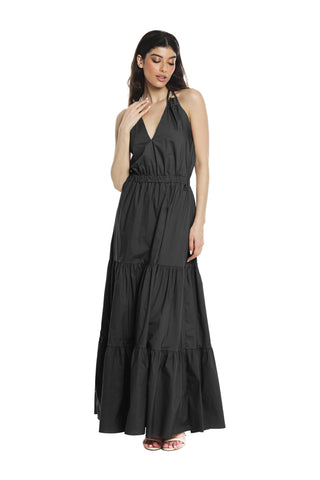 NICOLASH long sleeveless dress with lace-up neck plus elastic waist plus flounces