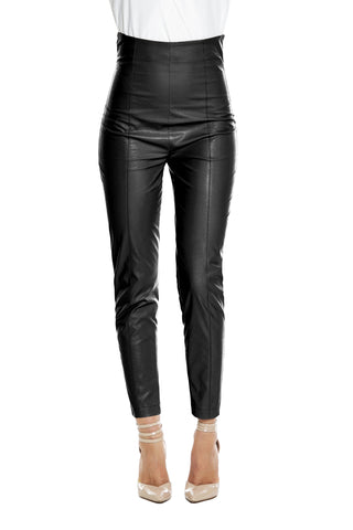 OCCHIOGATTO high-waisted trousers with back zip and eco-leather curls