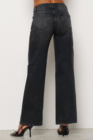 Panta ELLELONG_31 vita media 5 ts con strass straight fit denim black